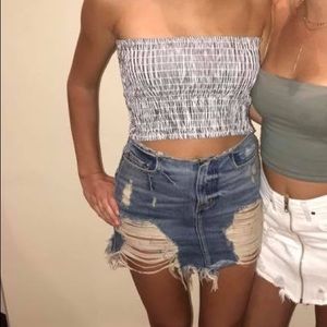 LF blue and white cropped tube top